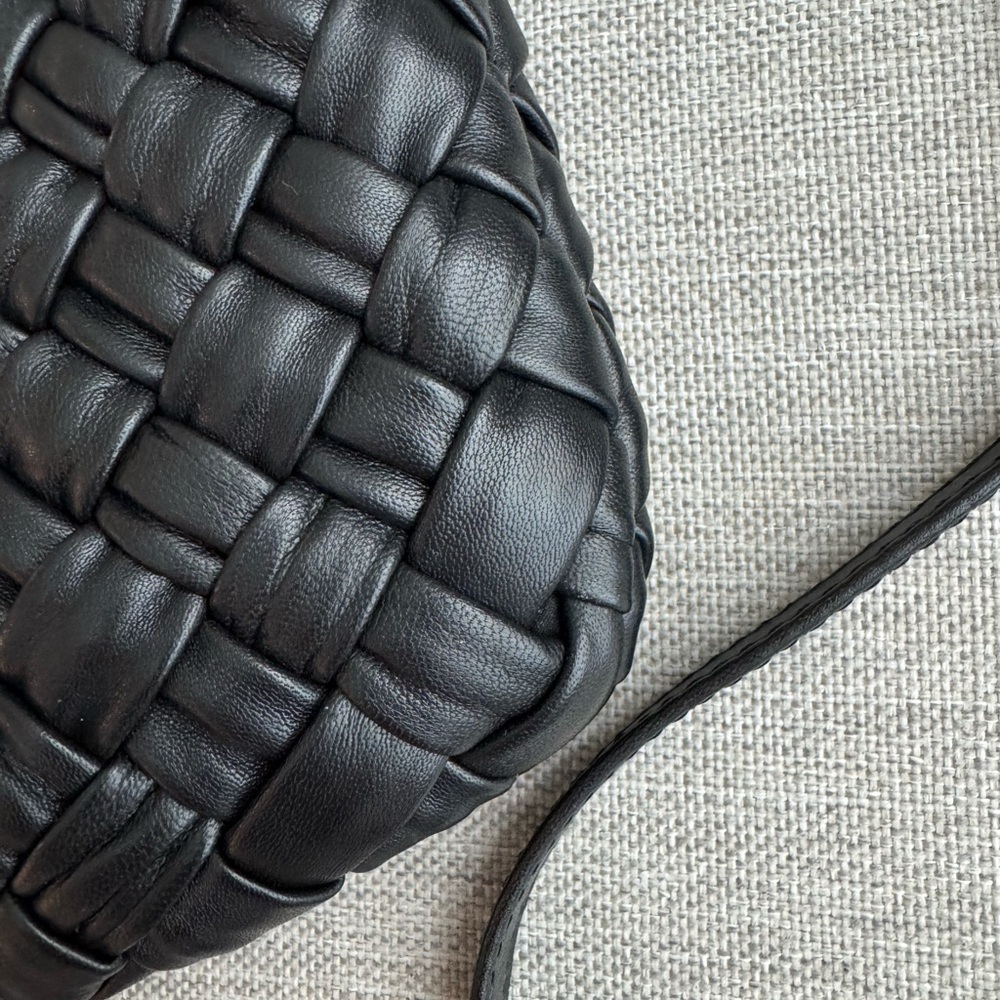 Clare V Black Petit Moyen Puffy Woven Leather Shoulder Bag with Gold Hardware - Picture 4 of 12